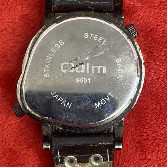 OULM Watch 9591 Dual Time Dials Military Quartz Black Face Needs Repairs/Battery - Picture 2 of 15